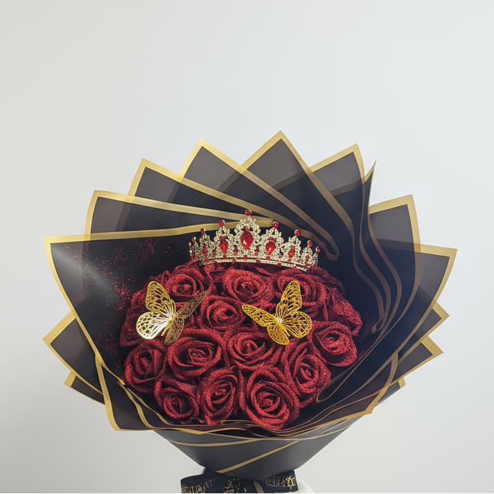 Butterfly Bloom – 24 røde evighetsroser med krone
